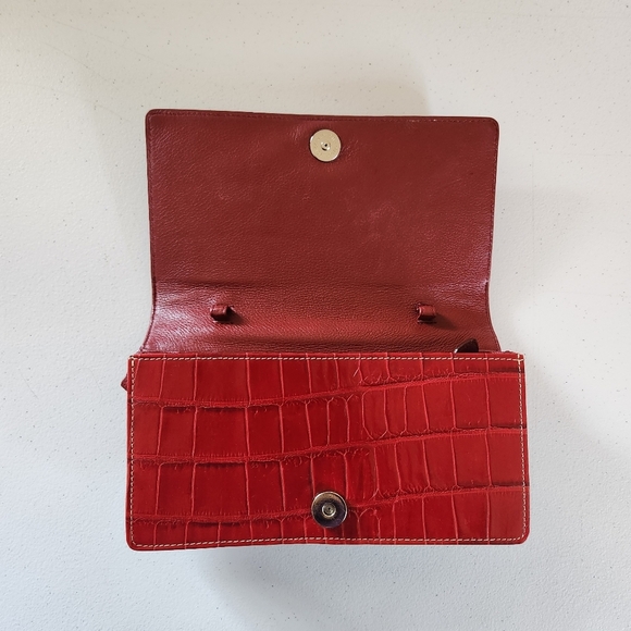 Brighton Red Leather Top Woven Handle Croc Embossed Hand Carry Clutch Purse 90s - Picture 6 of 10